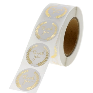White and gold foil Thank You stickers roll for wedding gift packaging and sealing
