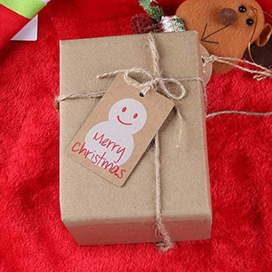Brown kraft paper Christmas gift box with Merry Christmas tag, jute rope, and deer decor