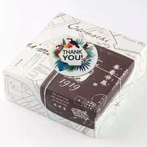 Tropical forest birds Thank You stickers on a gift box for elegant package sealing
