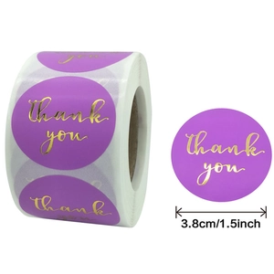 3.8cm purple and gold foil Thank You stickers roll for gift packaging and envelope sealing