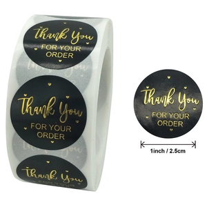 Autocollants Noirs et Or Marquage à Chaud Merci Pour Votre Commande Étiquettes Rondes Cœur Pour Mariage Fête Petite Entreprise Emballage Cadeau