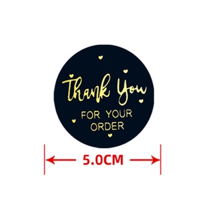 Autocollants ronds noirs Thank You for Your Order avec dorure et cœurs, 5cm de diamètre