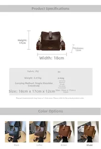 Size guide for retro PU bucket bag with wide strap, 18x17x12cm dimensions and specifications