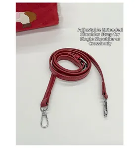 Adjustable red faux leather shoulder strap with silver metal lobster clasps for bags