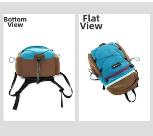 Detail view of foldable outdoor backpack with ripstop fabric texture and buckle adjustment
