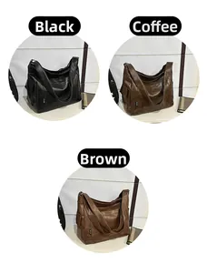 Detailed comparison of large tote bags in black, coffee, and brown vintage faux leather