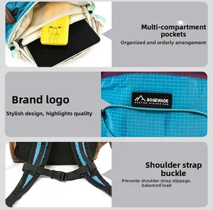 Detail view of foldable backpack featuring multi-compartment interior and non-slip chest buckle