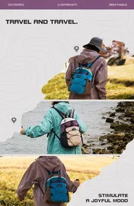Three-panel view of a lightweight water-resistant outdoor backpack with bungee cord
