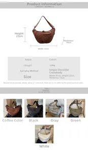 Spécifications de taille et options de couleur du sac bandoulière croissant en nylon matelassé