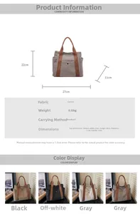 Size chart showing canvas tote dimensions: 27cm width, 22cm height, and 0.32kg weight detail