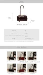Detailed dimension guide and color options for the vintage PU leather bowling shoulder bag