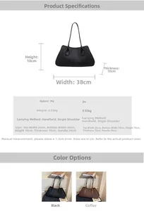 Detailed size specifications for minimalist PU leather shoulder tote bag with dimensions