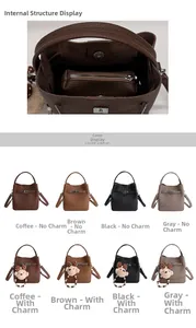 Detail view of bucket bag interior structure and multi-color texture options