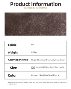 Size chart showing dimensions for the PU leather Boston bag with four color options