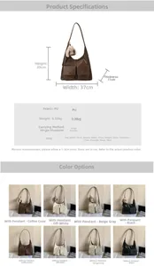 Detailed dimension chart and specifications for the vintage PU leather Hobo tote bag
