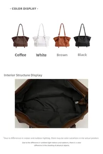 Detail showing high-capacity tote bag interior layout and four available color options