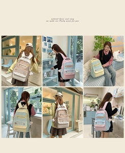 Detailed views of high-capacity aesthetic backpacks for school in various colorways