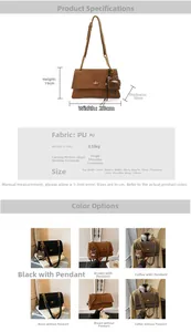 Detailed chart of women messenger bag size and vintage color options with chain strap