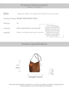 Tableau des tailles pour sac fourre-tout en cuir PU marron: 24cm long et 20cm haut