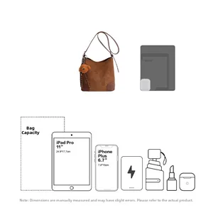 Guide de capacité du grand sac cabas en suède montrant l'espace pour iPad Pro 11 pouces