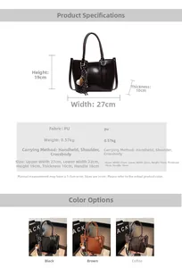 Size chart for retro PU leather bucket bag with dimensions W27cm, H19cm and D10cm