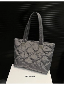Chic grey quilted tote bag with diamond stitching for women's daily commute