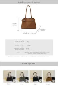 Detailed size chart for retro PU leather tote bag with dimensions and strap length