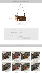 Detailed size specifications of retro brown PU leather shoulder bag with dimensions