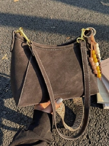 Bolso Sobaco Vintage para Mujer de Terciopelo Gran Capacidad Con Correa Tejida Étnica Y Colgante de Cuentas de Madera Bolso Casual