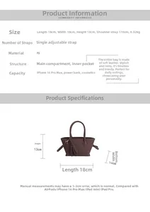 Size chart showing 18x13x10cm dimensions for the brown textured leather tote bag