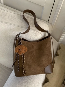 Vintage Frosted PU Leather Bucket Bag For Women Retro Suede Shoulder Crossbody Bag With Adjustable Strap Daily Handbag