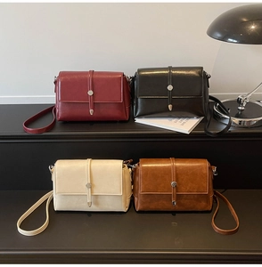 Vue détaillée de sacs carrés élégants en quatre couleurs avec boucle ronde en métal