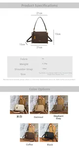 Detaillierte Größentabelle und Farbauswahl für diese stilvolle PU-Handtasche mit Struktur