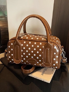 Vintage Polka Dot PU Leather Boston Pillow Bag For Women Fashion Glossy Handbag With Adjustable Shoulder Strap Casual Crossbody Bag