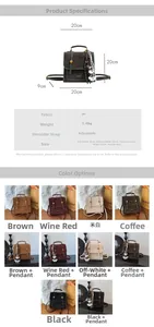 Detailed dimension guide and multi-color display of the retro PU leather square backpack