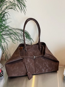 Women Vintage Faux Suede PU Leather Tote Bag Large Capacity Underarm Shoulder Bag Retro Lazy Style Casual Solid Hobo Handbag