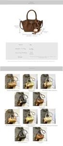 Detailed dimension guide and color options for the stylish PU leather bucket bag