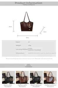 Detailed size specifications and color options for this minimalist PU leather tote bag