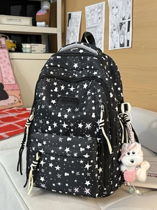 Mochila de Nailon Con Estampado de Estrellas y Osos para Estudiantes Gran Capacidad Bolsa Escolar Con Colgante de Perro de Peluche Bolsa de Viaje Ligera