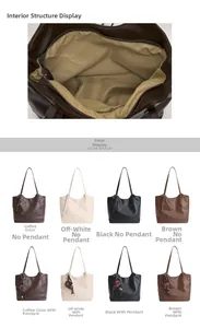 Detailed interior view and color options for large capacity faux leather tote bag