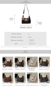 Detailed size chart of the stylish PU leather shoulder bag with dimensions and chain strap