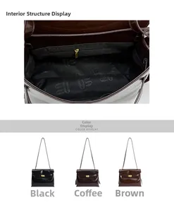 Detail view of the spacious inner pocket and three color options of this tote bag