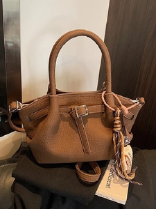 Fashion Women Litchi Texture PU Leather Bucket Bag Vintage Shoulder Handbag With Coffee Pendant For Daily Commute Work