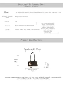 Guide des tailles détaillé et spécifications du sac à bandoulière rétro en cuir PU