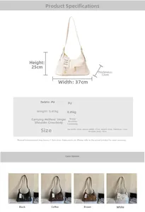 Detailed dimension guide and color options for the Korean style PU shoulder bag