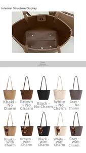 Close-up of the spacious interior and various color options for this pebbled leather bucket bag