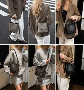 Collage von Leder-Beuteltaschen in Schwarz, Kaffee und Grau für Schulter oder Crossbody