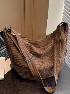 Women's Large Capacity Grid Pattern Crossbody Bag Vintage Casual Fabric Hobo Shoulder Bag Daily Versatile Dumpling Bag