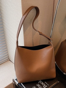 Women Litchi Pattern PU Leather Shoulder Bag Retro Minimalist Bucket Hobo Bag Large Capacity Daily Commute Crossbody Bag