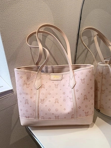 Fashion Large Capacity Women PU Leather Tote Bag Cartoon Rabbit Letter Print Shoulder Bag For College Student Commuting